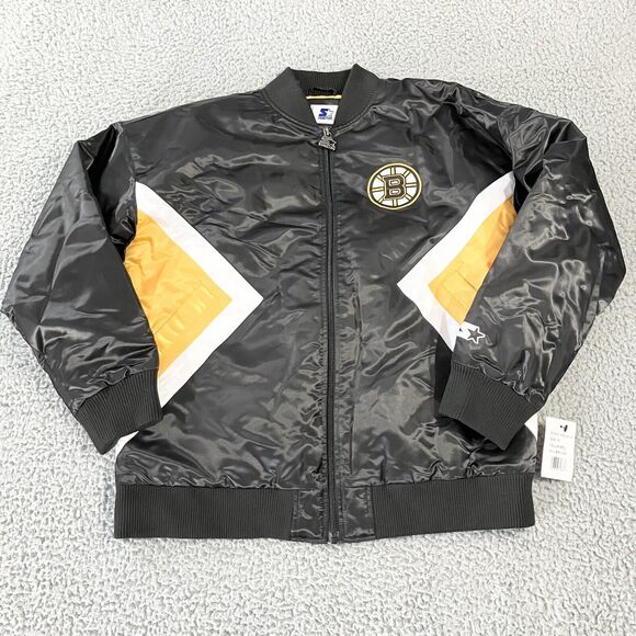 Boston‎ Bruins Starter Jacket Women's Medium Black Snap Buttons Logo Pockets New - Picture 1 of 7